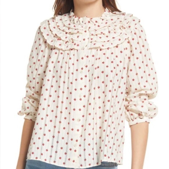 & Other Stories Tops - & OTHER STORIES
Print Ruffled Collar Blouse In White W. Tiny Strawberry Print